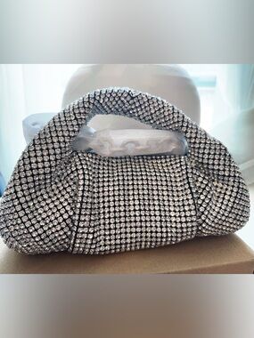 Stuart Weitzman Silver Crystal Mesh Evening Bag